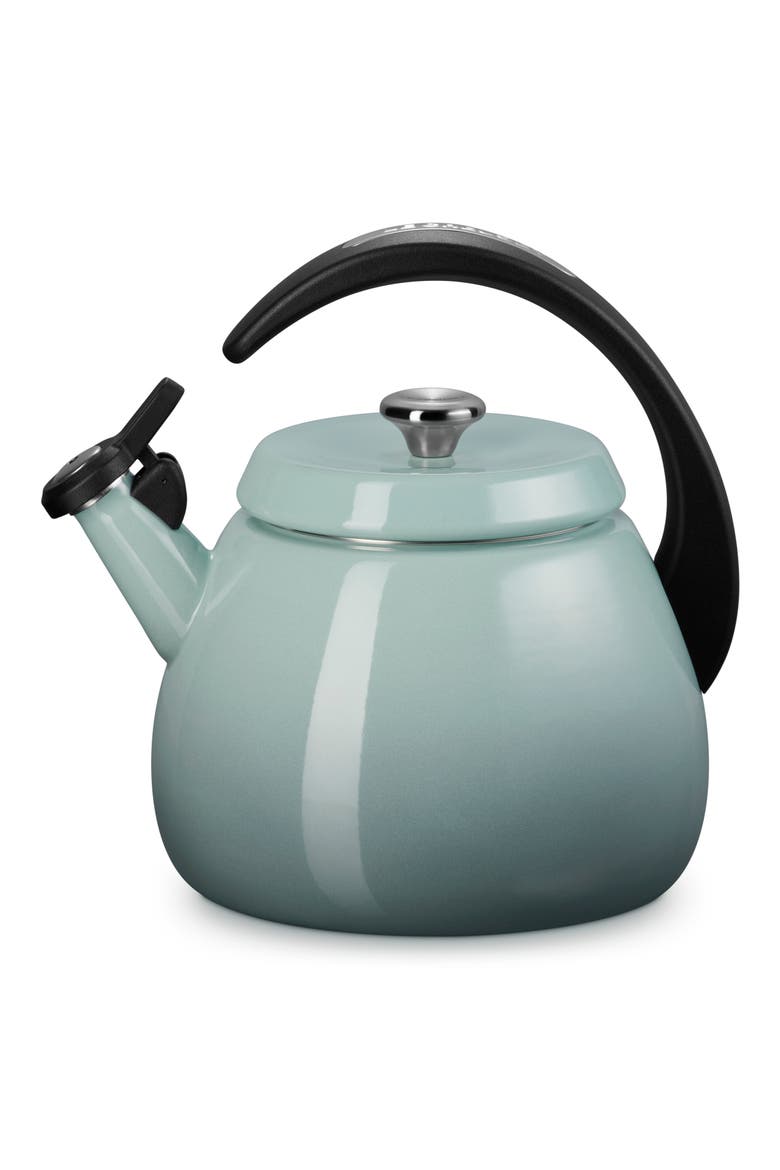 2.2-Quart Enameled Stainless Steel Whistling Cloche Kettle, Main, color, SEA SALT