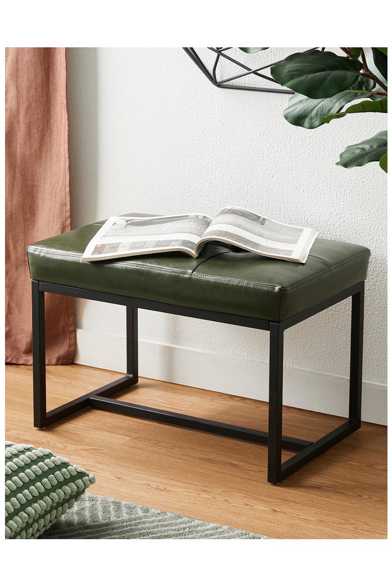 Modern Thick Leatherette Accent Stool with Metal Frame, Alternate, color, Green