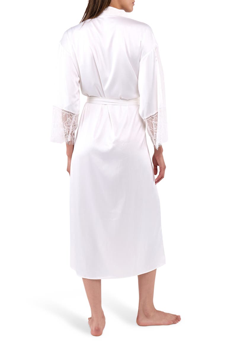 Skyler Lace Trim Satin Long Robe, Alternate, color, IVORY