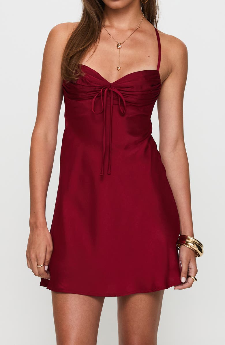 Princess Polly Glendon Satin Minidress, Alternate, color, Burgundy