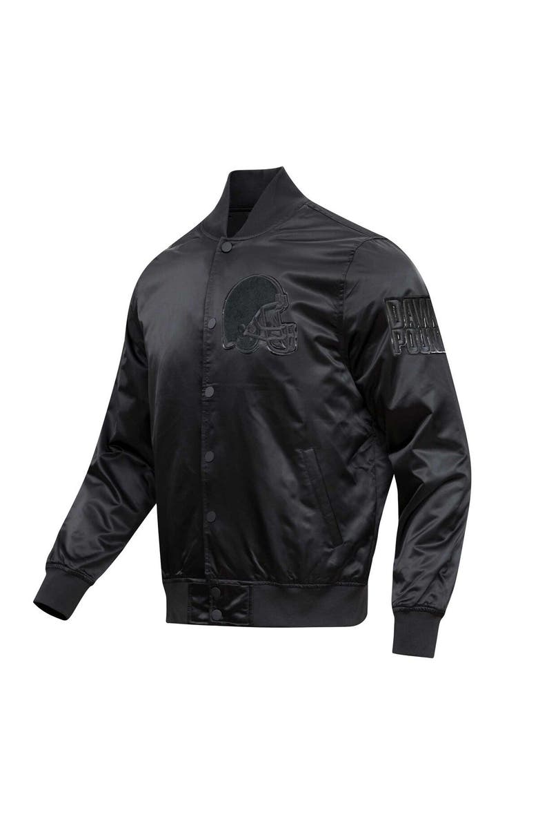 PRO STANDARD Men's Pro Standard Cleveland Browns Triple Black Satin Full-Snap Varsity Jacket, Alternate, color, 