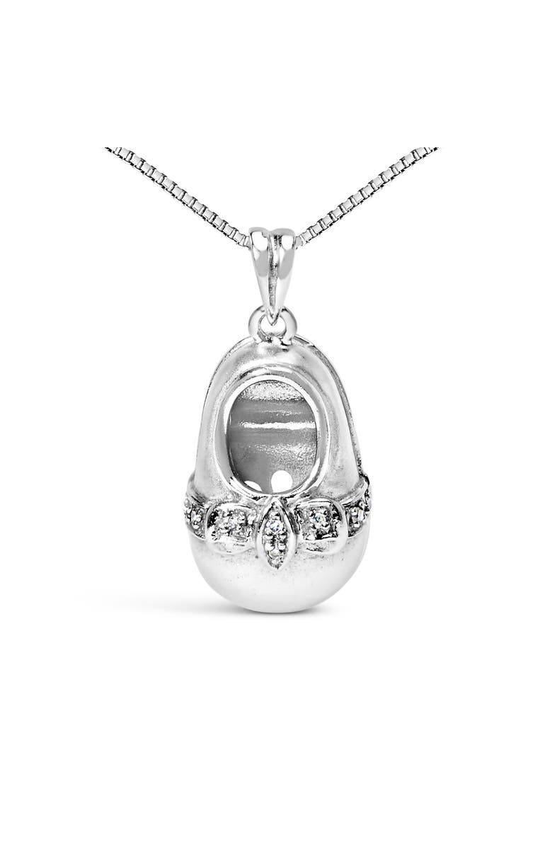 Haus of Brilliance 14K White Gold Diamond Accent Baby Shoe with Bow Pendant Necklace, Alternate, color, White