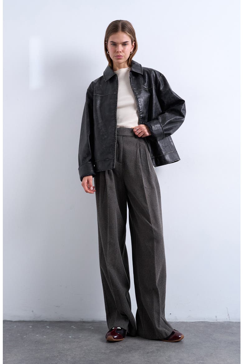 Herringbone Pleated Wide Leg Pants, Alternate, color, GREY