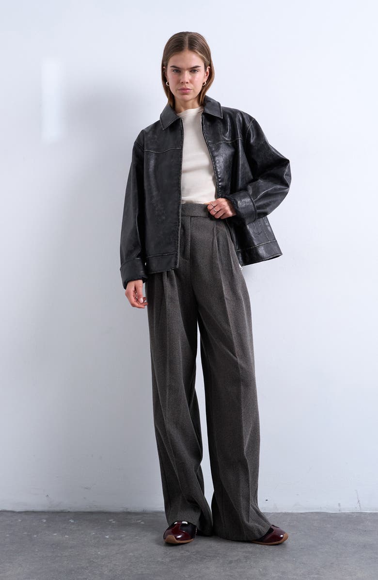 Topshop Herringbone Pleated Wide Leg Pants, Alternate, color,