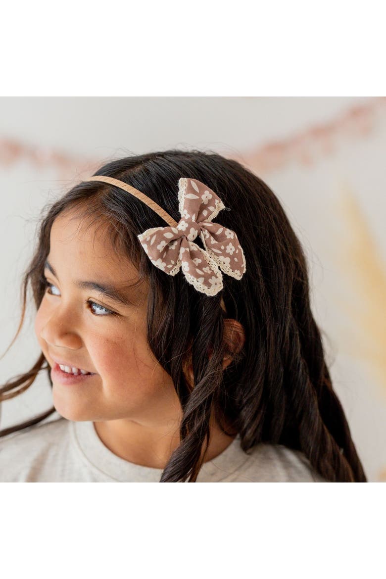 Mocha Floral Lace Bow Headband, Alternate, color, Brown