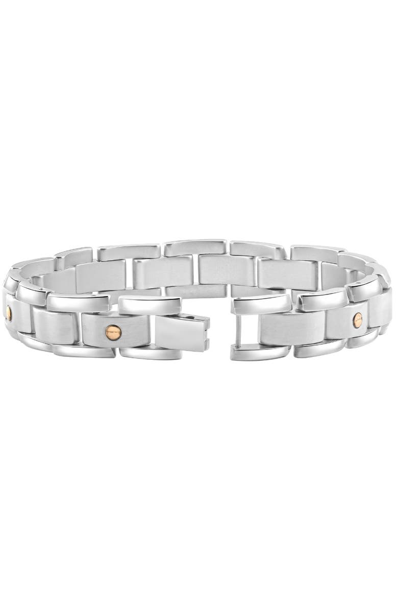Men's Polished Steel Two Tone Gold Screwed 12mm Link  8.5 " Bracelet, Main, color, Stainless Steel
