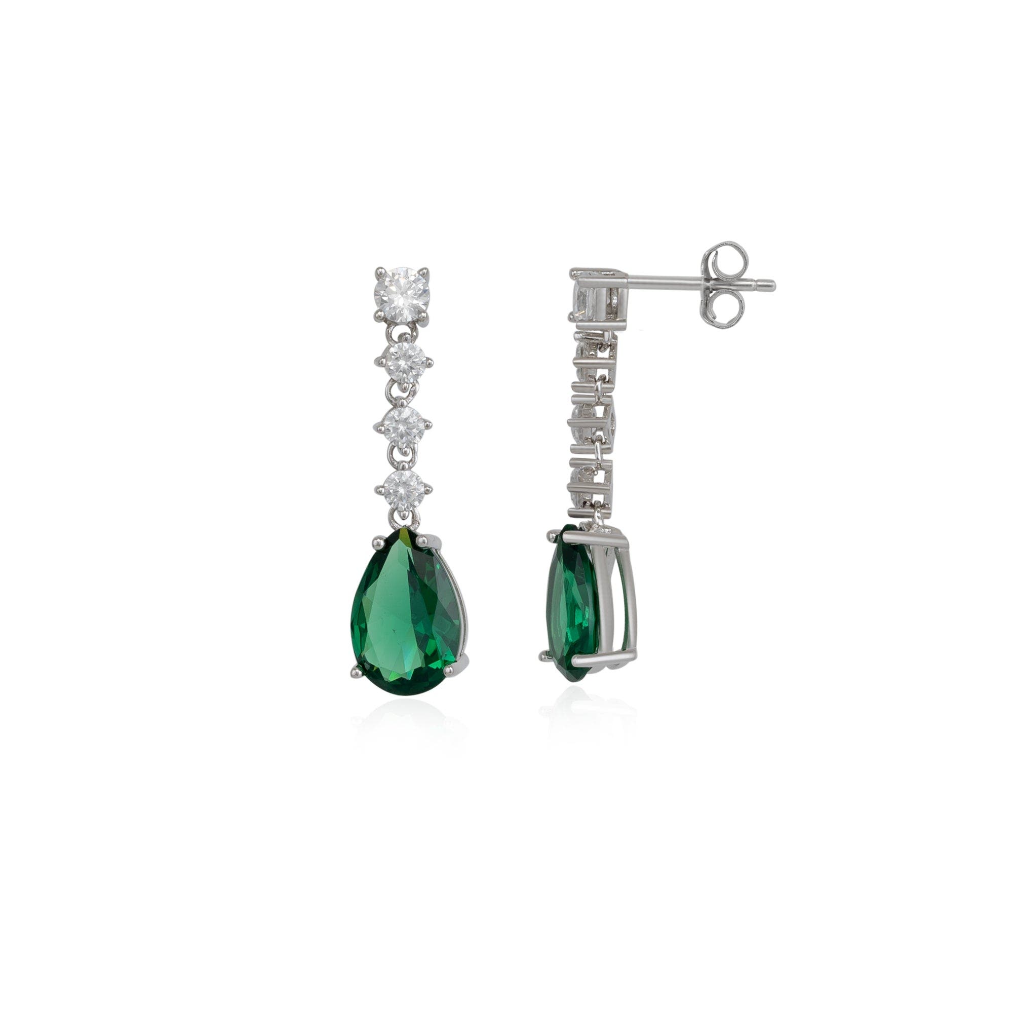 Spero London Pear Shape Emerald Color Sterling Silver Drop Earrings ...