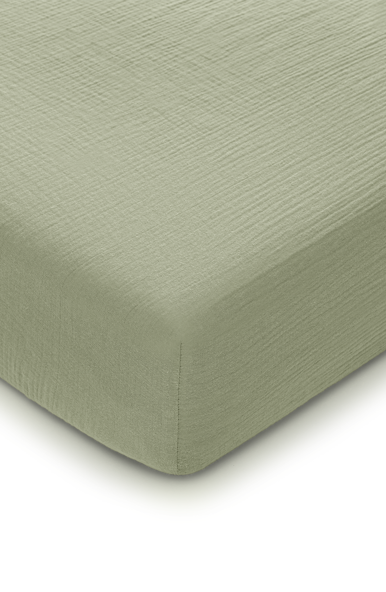 Comfy Cubs Muslin Fitted Crib Sheet, Main, color, Sage