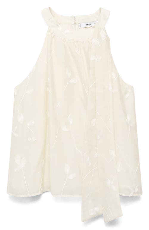 Mango Knot Detail Floral Halter Top In White
