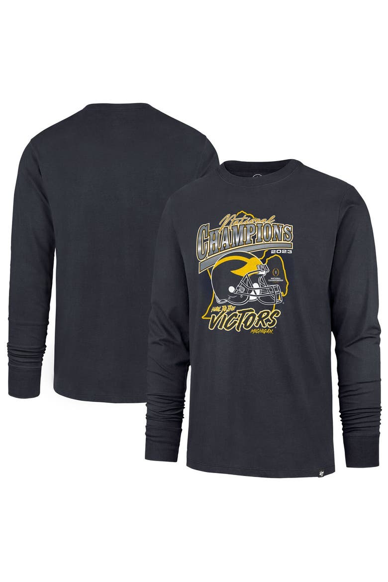Men's '47 Navy Michigan Wolverines College Football Playoff 2023 National Champions State Outline Franklin Long Sleeve T-Shirt, Main, color, Navy