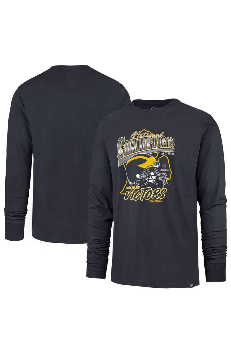 '47 Men's '47 Navy Michigan Wolverines College Football Playoff 2023 National Champions State Outline Franklin Long Sleeve T-Shirt, Main, color,