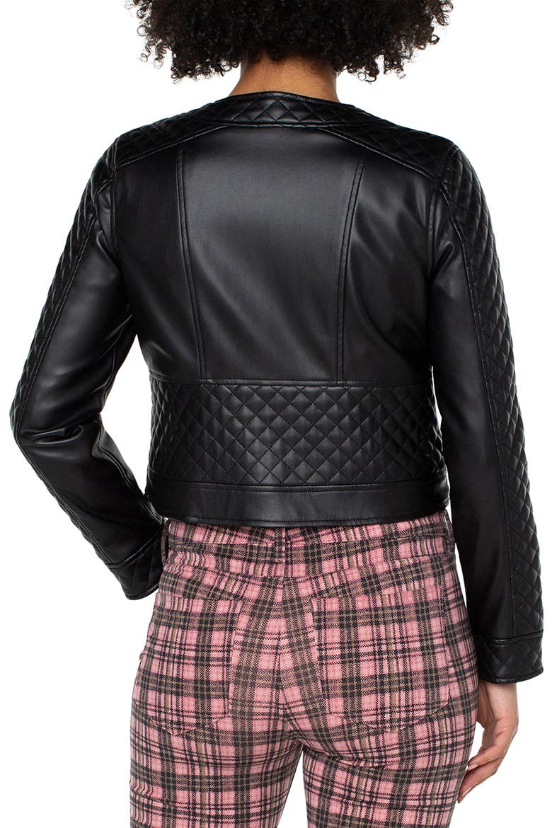 Quilted Detail Faux Leather Jacket, Alternate, color, BLACK