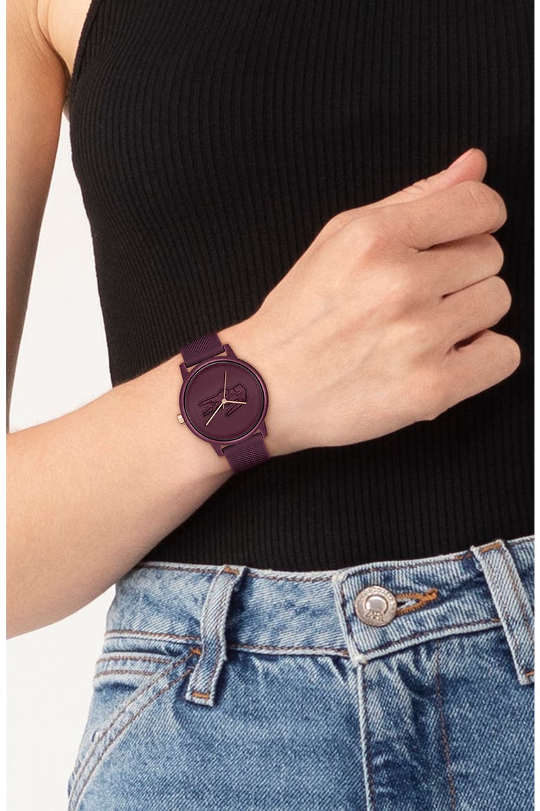 Lacoste.12.12 Move Quartz Silicone Strap Watch, 36mm, Main, color, BURGUNDY