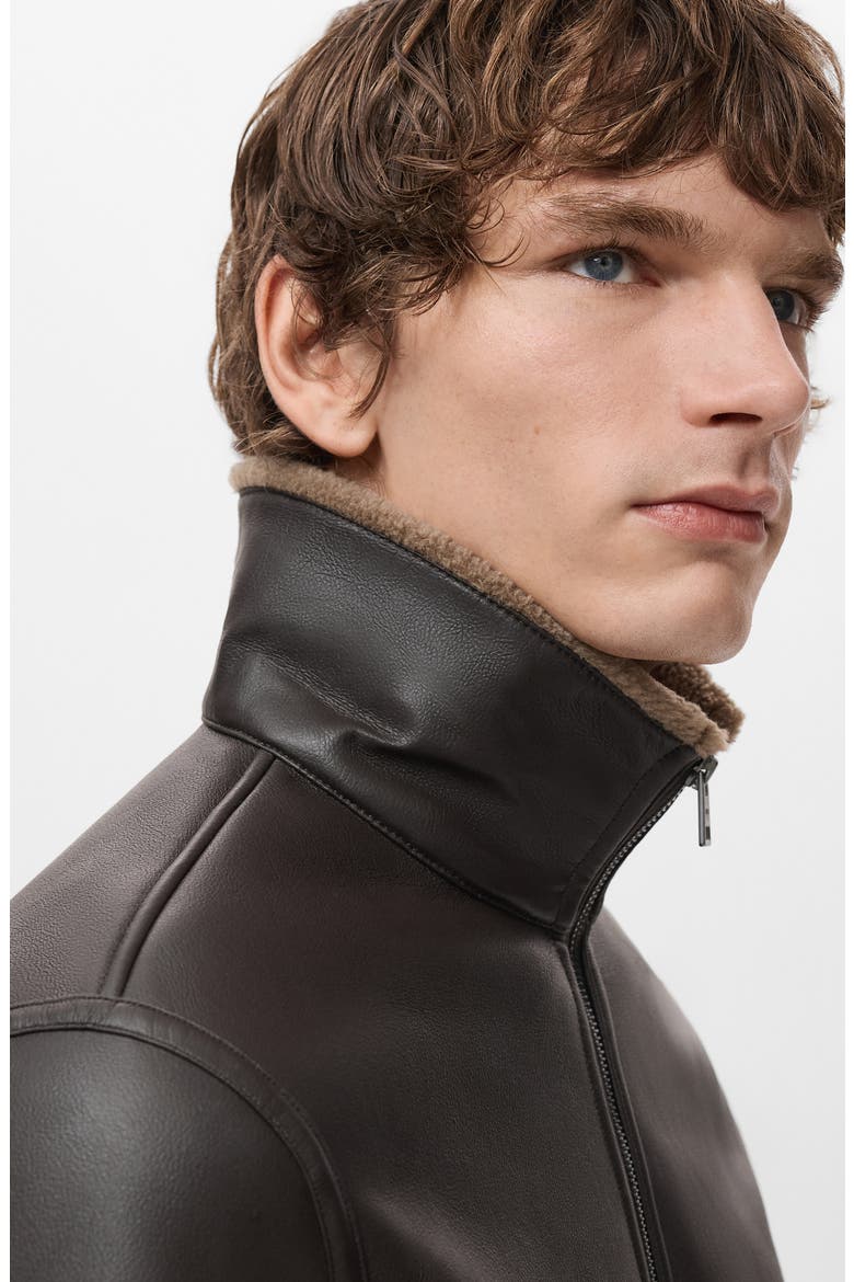Fleece Lined Faux Leather Bomber Jacket, Alternate, color, CHOCOLATE