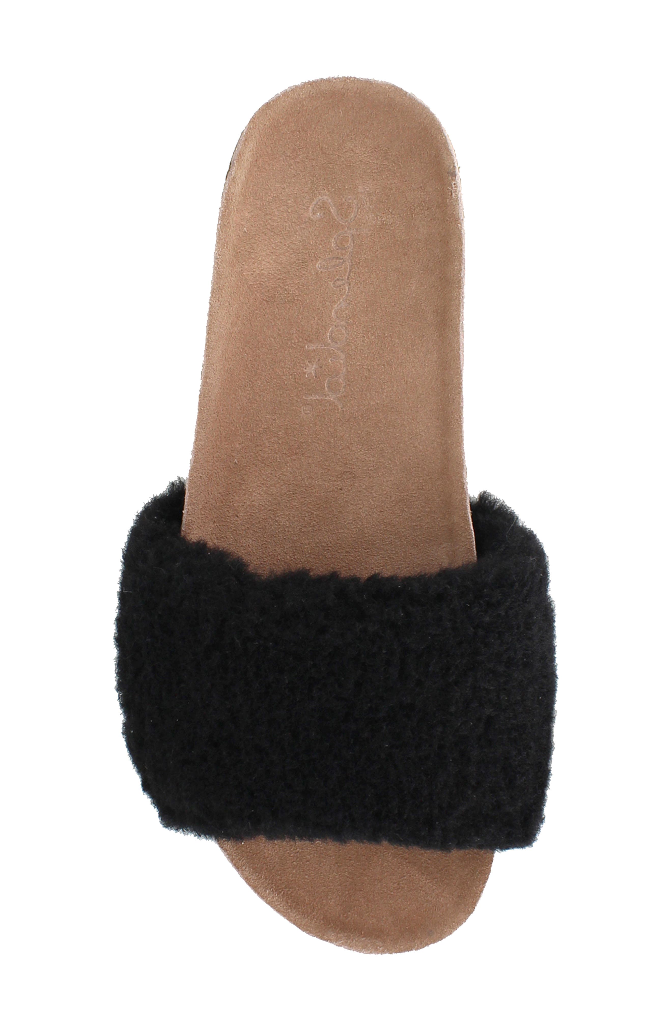 Romy Faux Shearling Slide Sandal, Alternate, color, BLACK