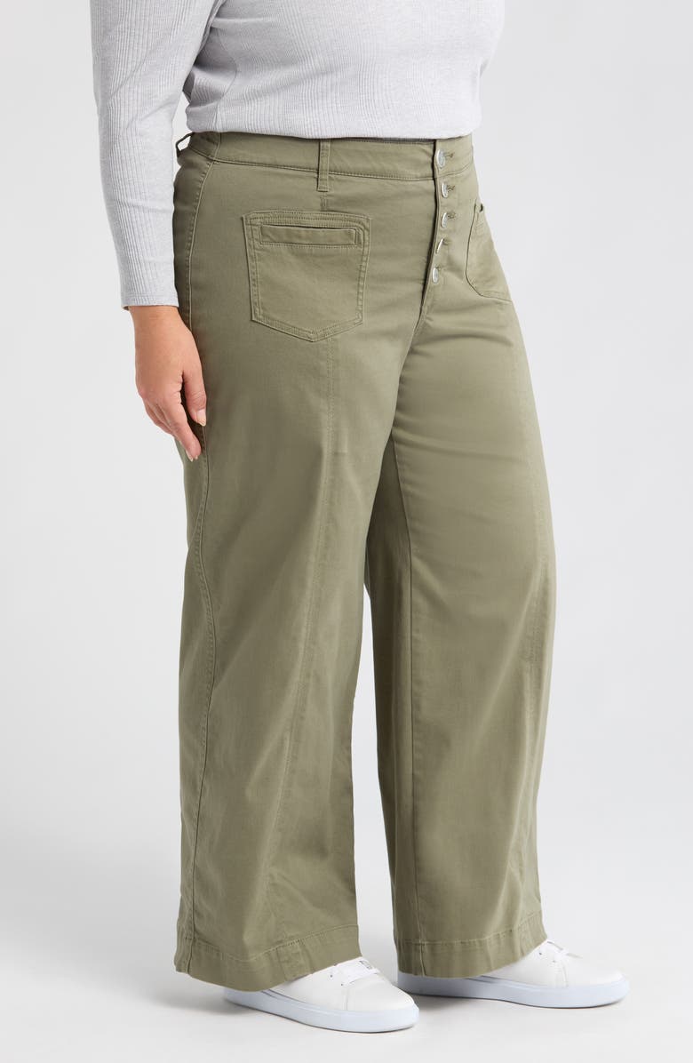 Wit & Wisdom 'Ab'Solution Skyrise Exposed Button Wide Leg Twill Pants, Alternate, color, Lily Pad