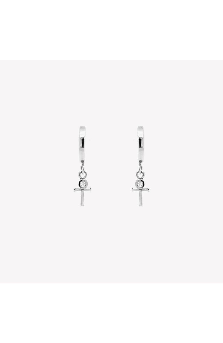Rizen Jewelry Calvary Cross Huggie Hoop Earrings, Alternate, color, 18K Gold Plated