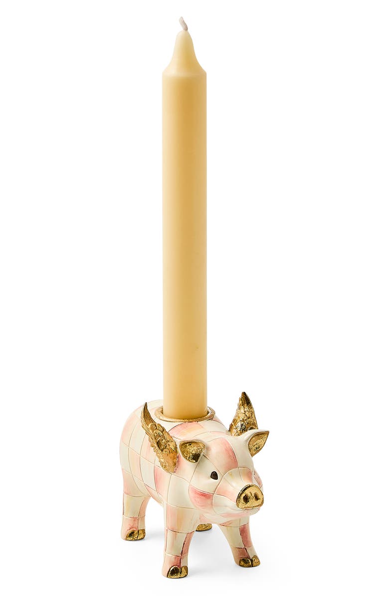 MACKENZIE CHILDS Rosy Check Flying Pig Candleholder, Alternate, color, Rosy