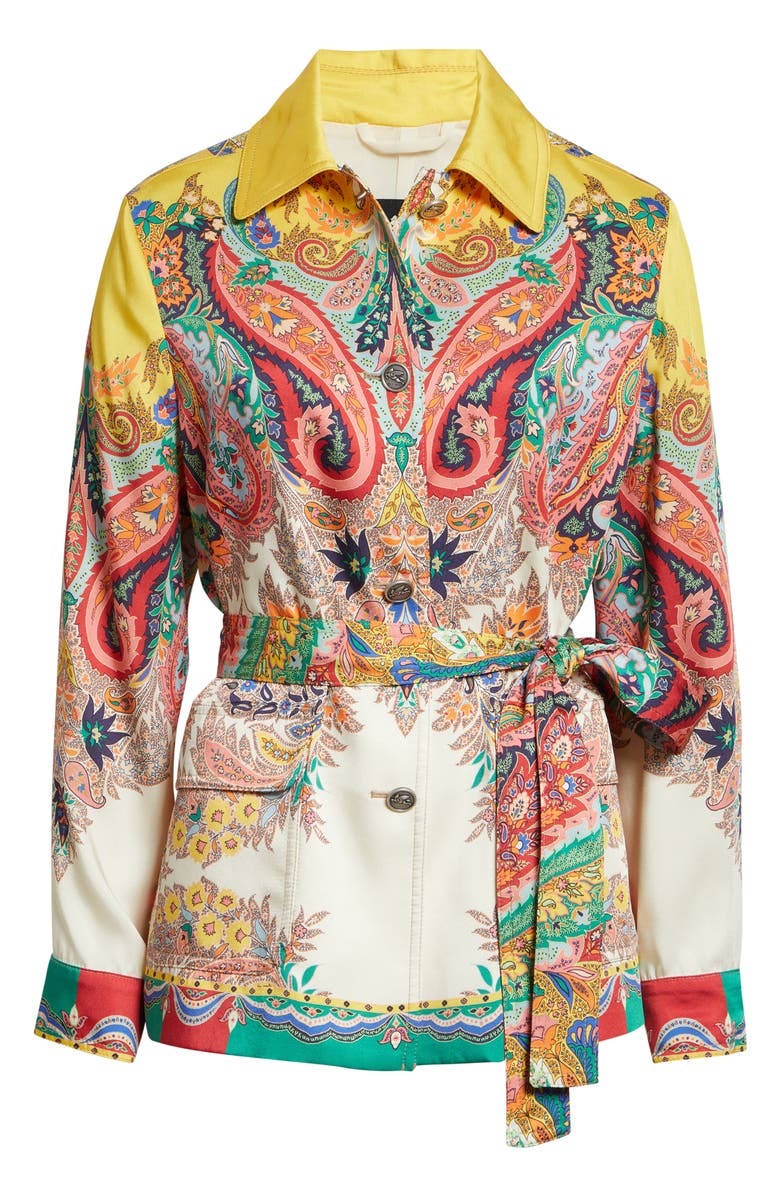 Etro Floral Paisley Belted Twill Field Jacket, Alternate, color, Print On White Base