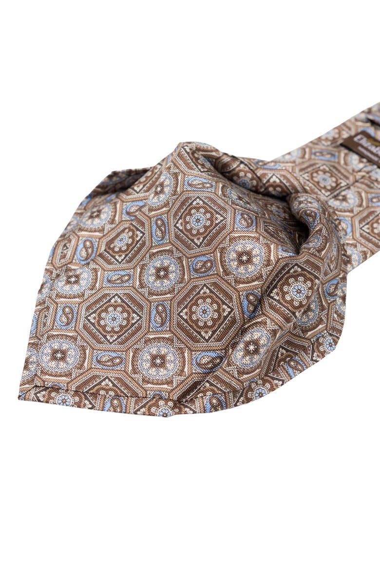 Mantova - Extra Long Printed Silk Tie for Men, Alternate, color, Brown