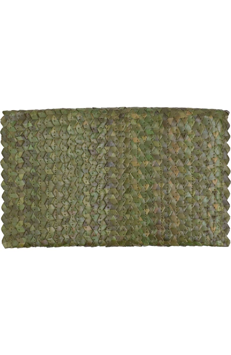Jelavu Coco Seashell Trim Handwoven Raffia Clutch, Alternate, color, Moss Green