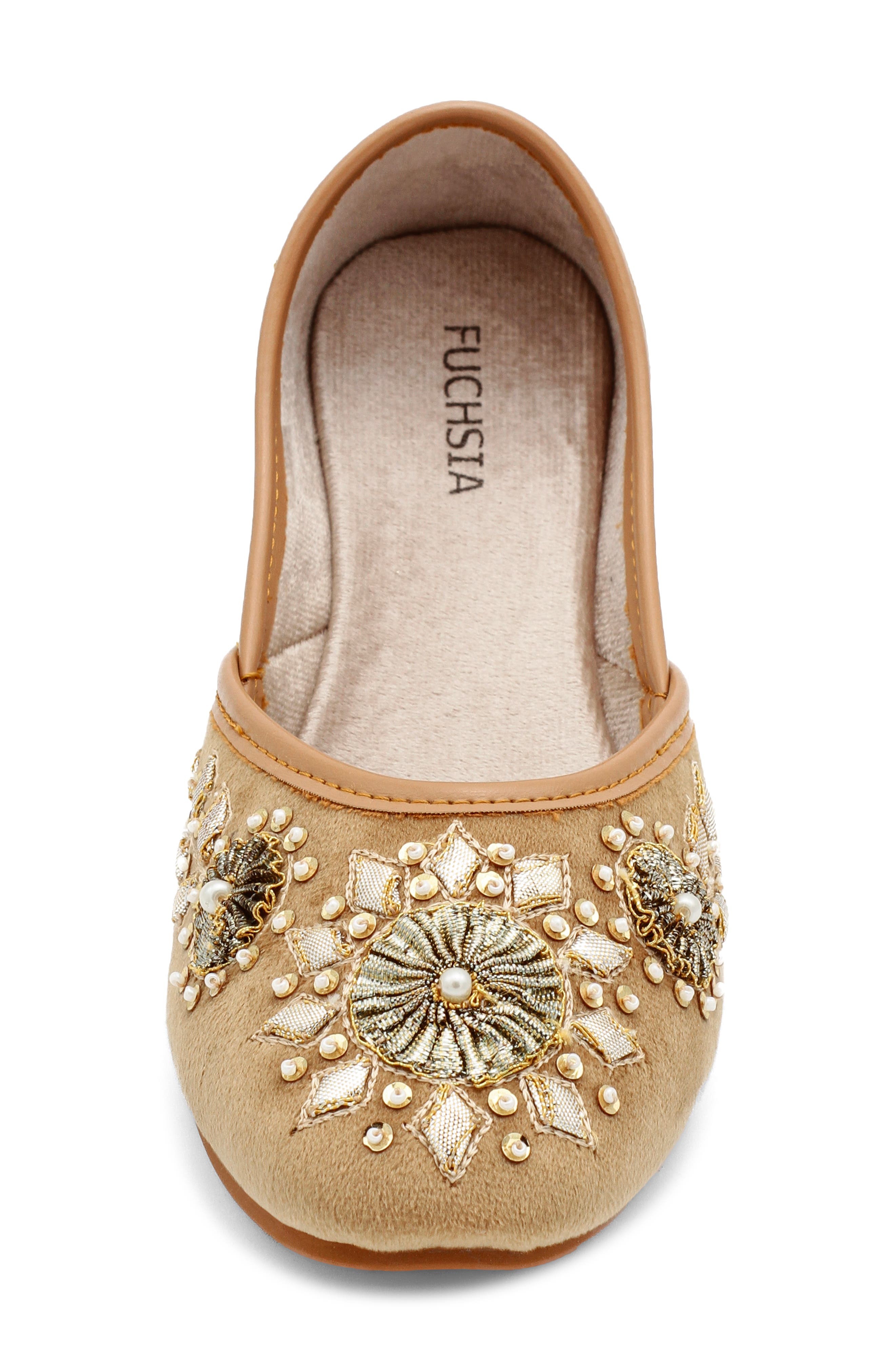 FUCHSIA Whistledown Embroidered Jutti Flat, Alternate, color, Gold