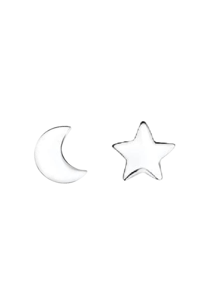Kids' Sterling Silver Moon/Star Stud Earrings in Gift Bottle, Alternate, color, Silver