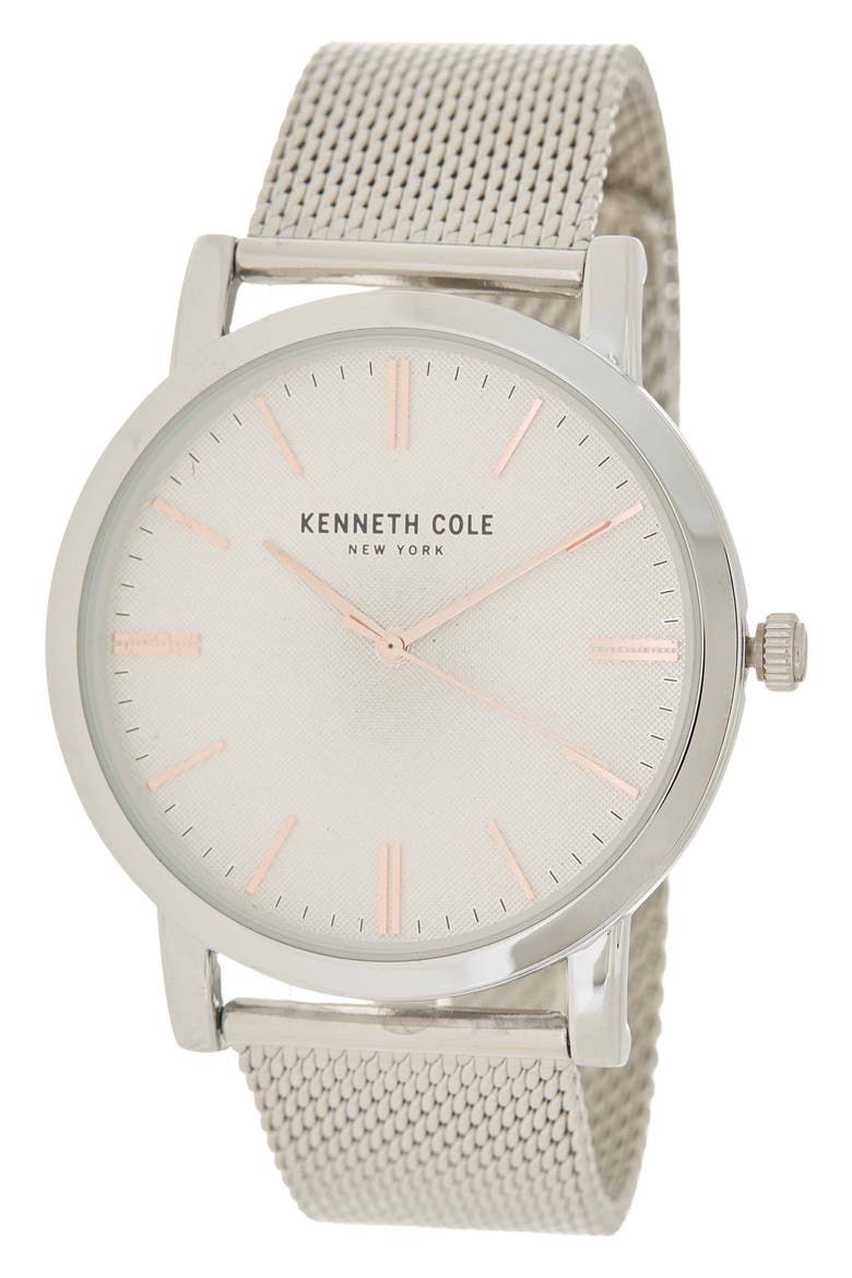 New York 3-Hand Quartz Mesh Strap Watch, 44mm, Main, color, SILVER