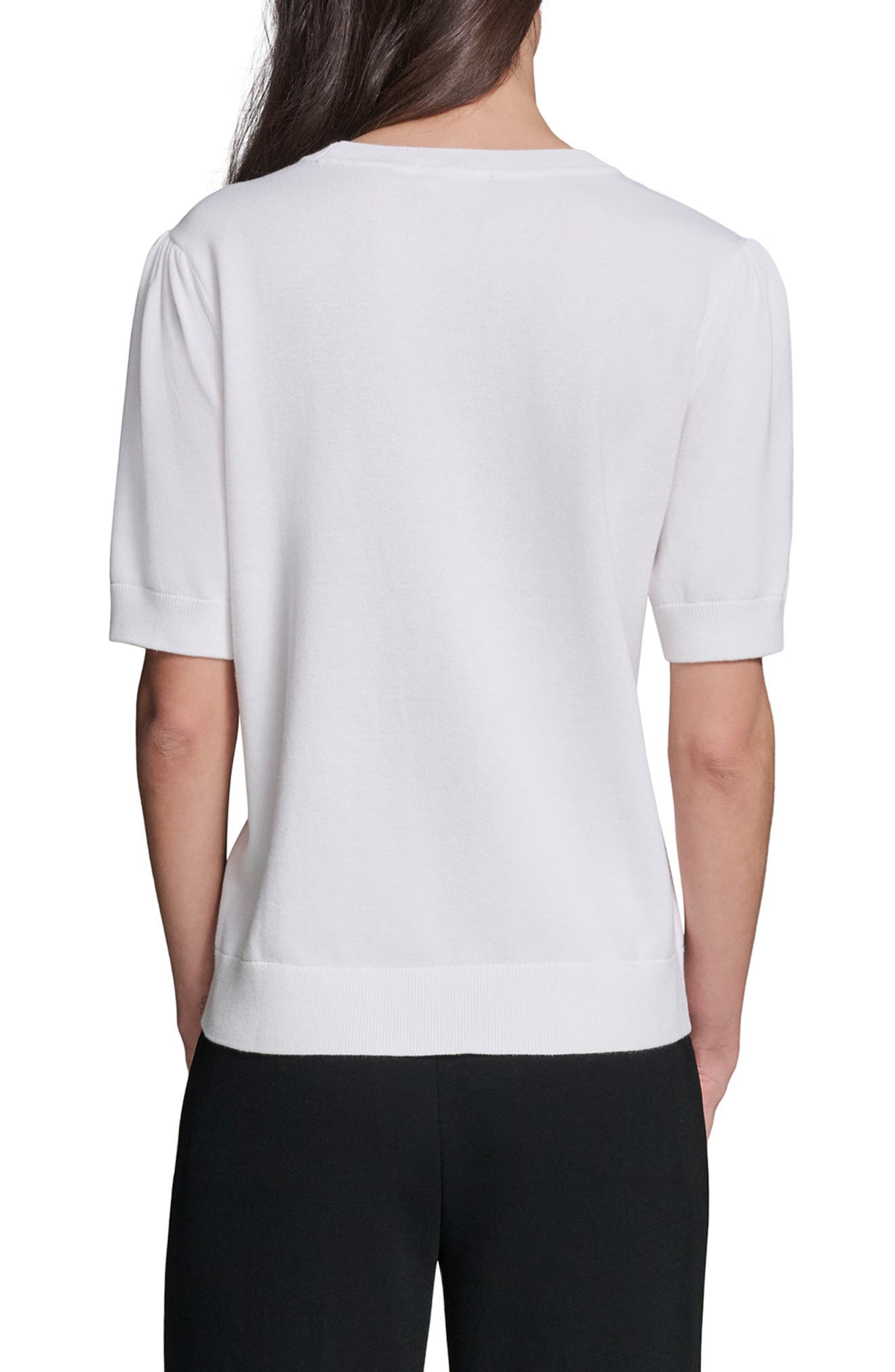 Bow Print Short Sleeve Cotton Sweater - image 2