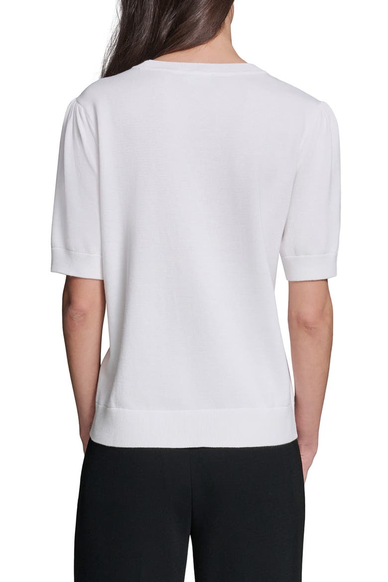 Bow Print Short Sleeve Cotton Sweater, Alternate, color, SOFT WHITE/ BLACK