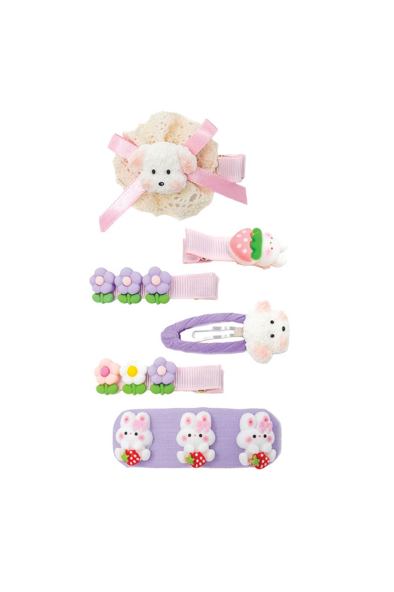 Puppy & Bunny Garden Hair Clip Set of 6, Main, color, Lavender
