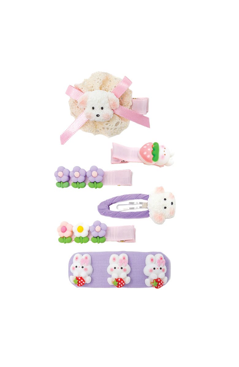 Puttisu Puppy & Bunny Garden Hair Clip Set of 6, Main, color, Lavender