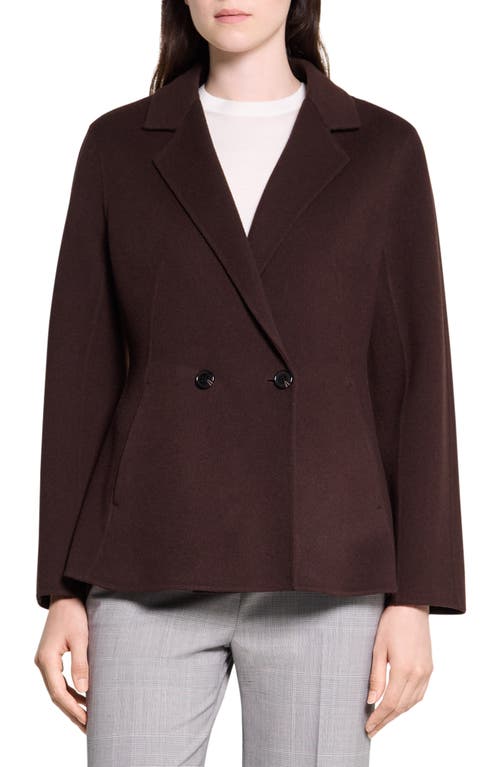 Theory Double Breasted Wool Blend Coat In Cacao - Daj