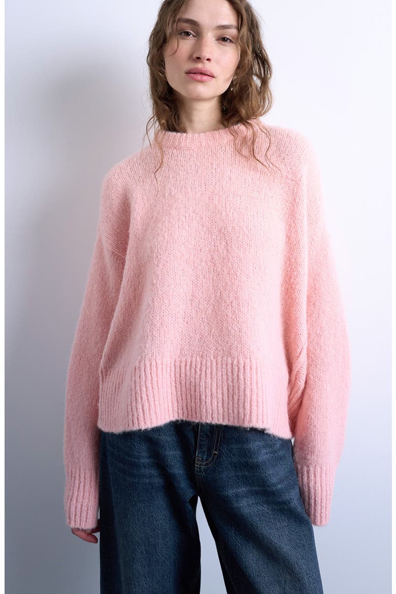 Fluffy Crewneck Sweater, Main, color, PINK