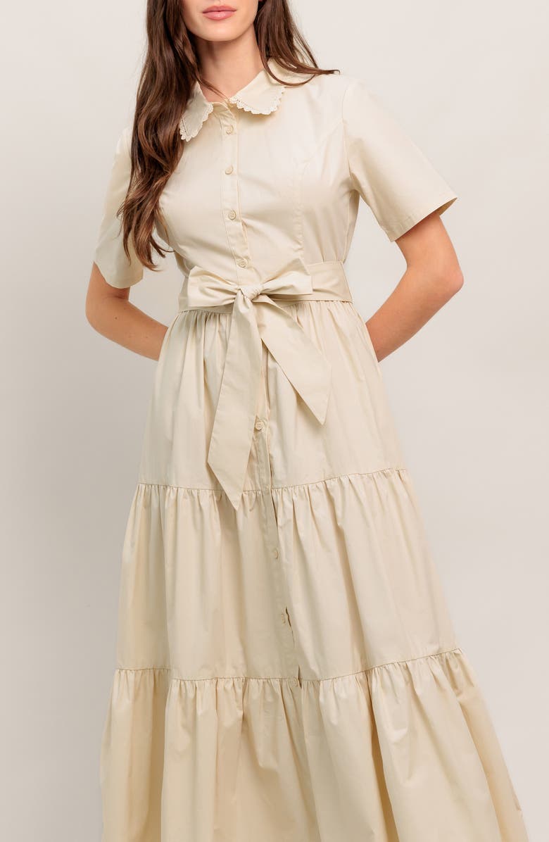 FLYING TOMATO Scalloped Collar Maxi Dress, Alternate, color, Beige