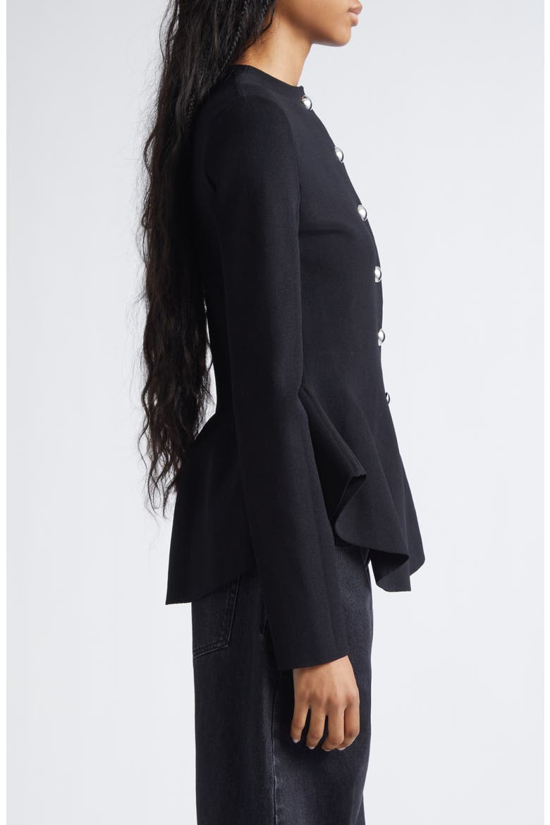 Dasha Compact Stitch Peplum Sweater Jacket, Alternate, color, BLACK