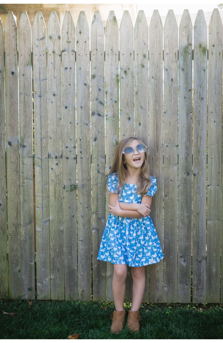 WORTHY THREADS Girls Ruffle Sleeve Dress, Alternate, color, Blue Ducks