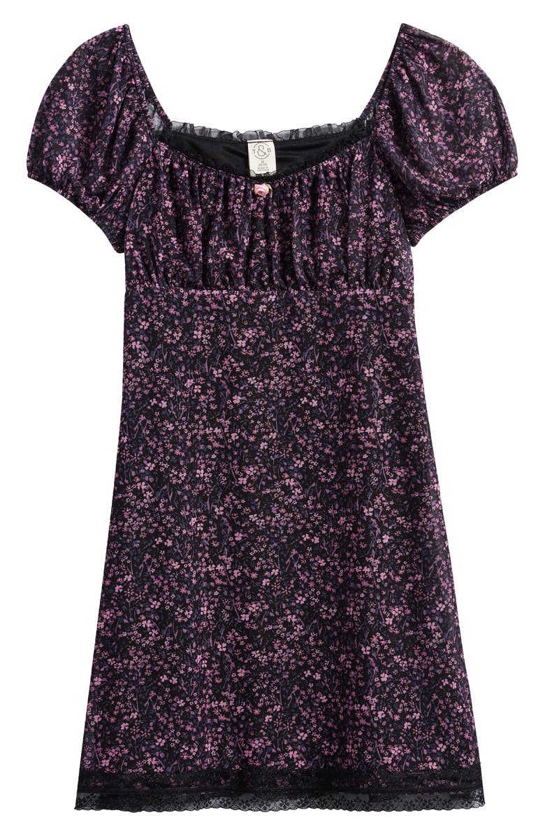 Treasure & Bond Kids' Puff Sleeve Dress Dress, Main, color, Black- Multi Meadow Ditsy