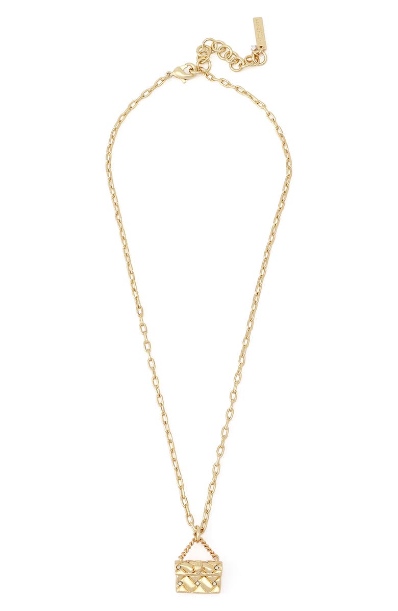 Kurt Geiger London Quilt Kensington Bag Pendant Necklace, Main, color, Gold