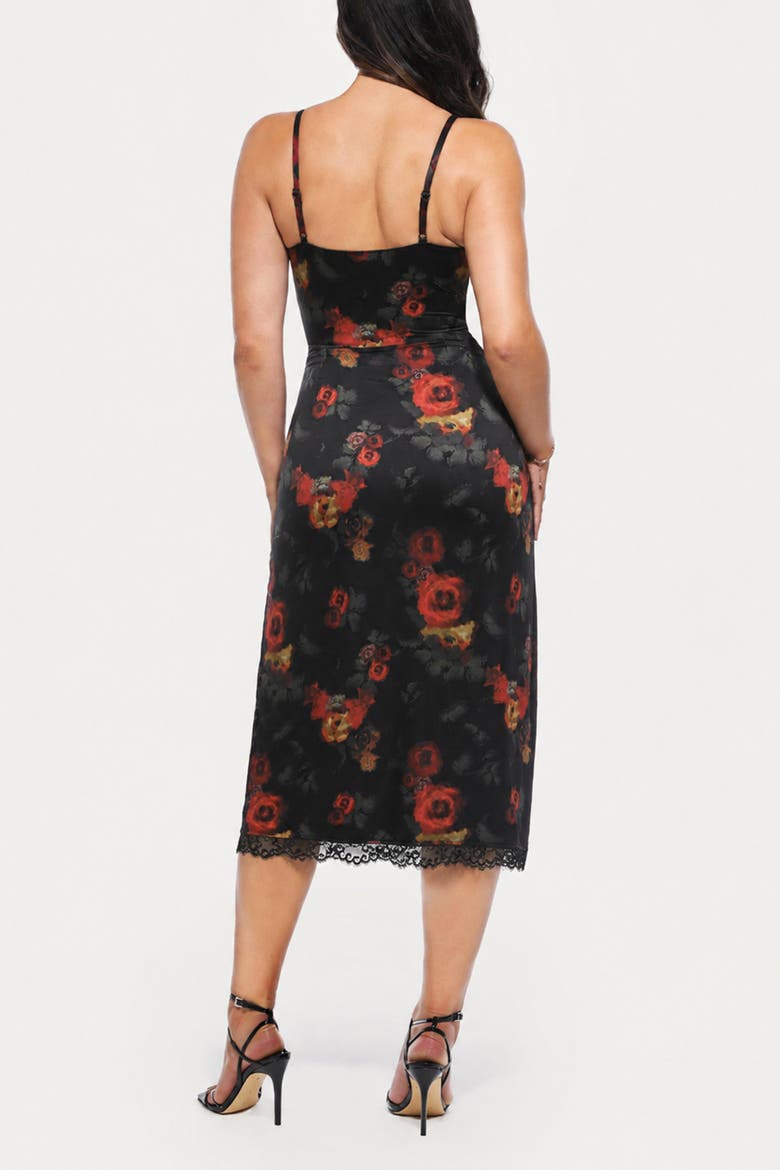 Resort-Ready Lace Trim Sculpting Floral-Print Midi Shaper Dress, Alternate, color, Bulgarian Rose