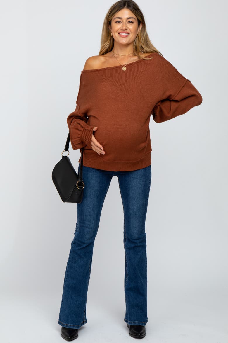 Boat Neck Bubble Sleeve Sweater, Alternate, color, Camel