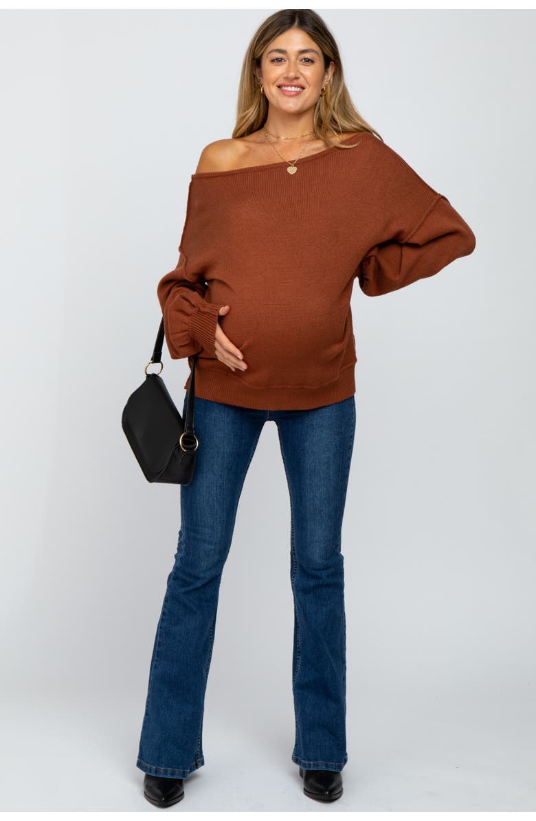 PinkBlush Boat Neck Bubble Sleeve Sweater, Alternate, color, Camel