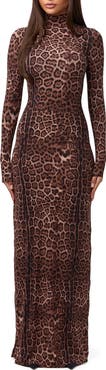 Naked Wardrobe Leopard Print Long Sleeve Body-Con Maxi Dress