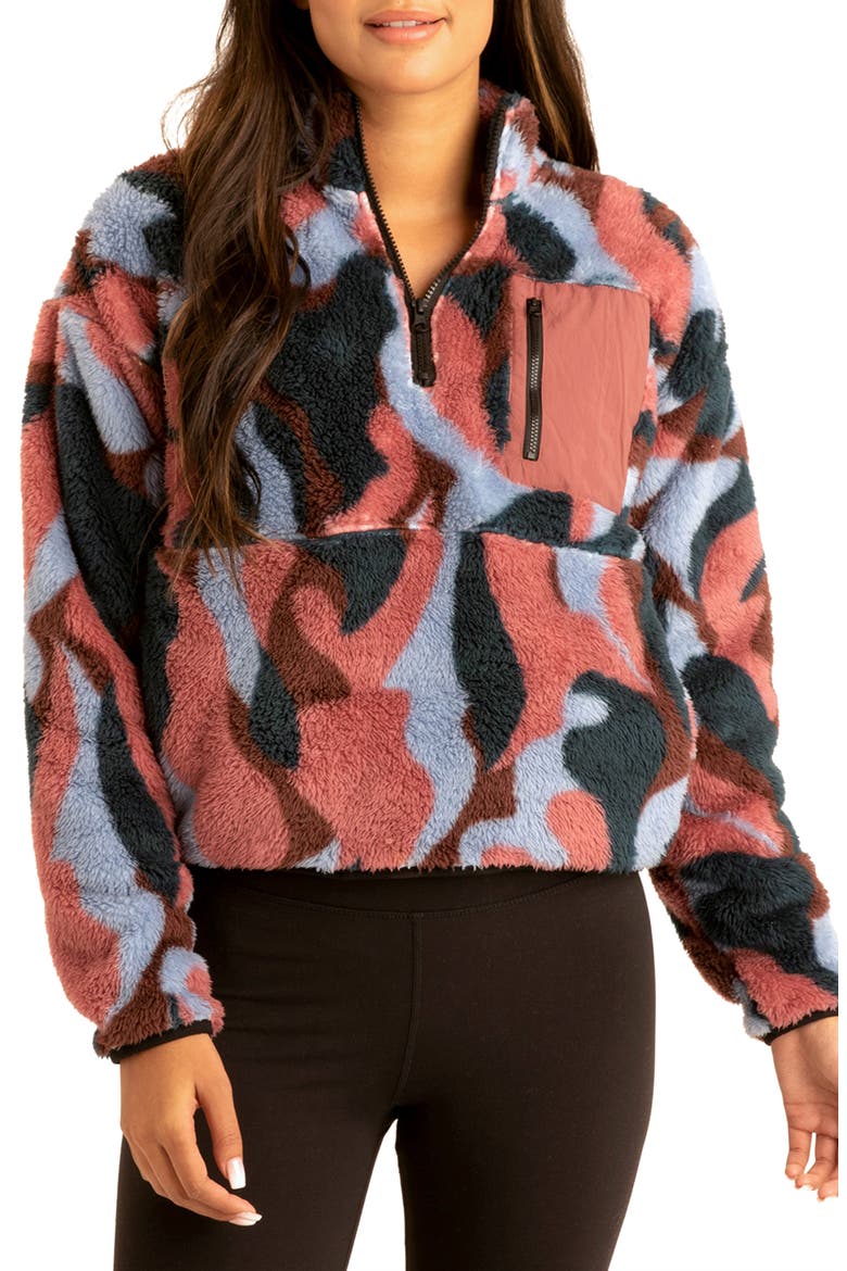 Katya Camo Half Zip Fleece Jacket, Main, color, PRAWN MULTI