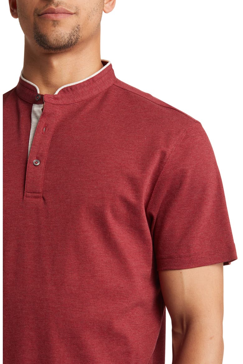 Trim Fit Band Collar Short Sleeve Polo, Alternate, color, BORDEAUX
