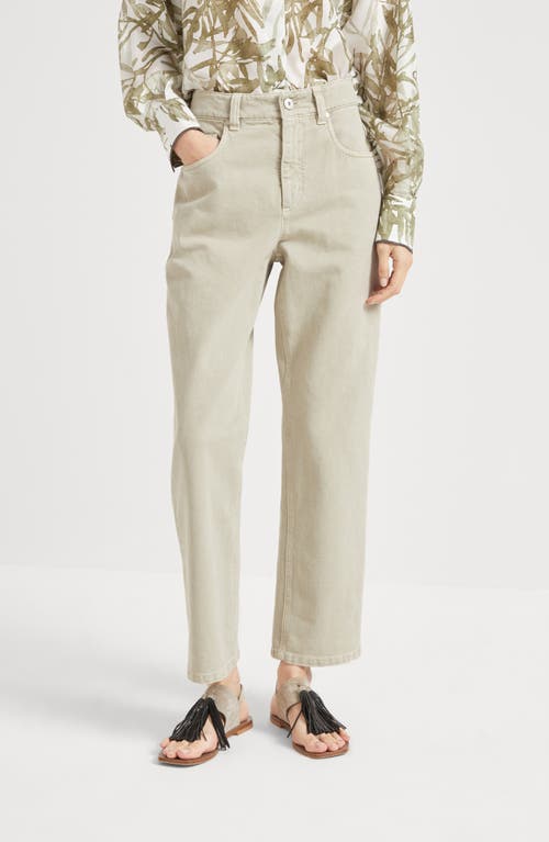 Brunello Cucinelli Beige Twill Loose Trousers In Khaki