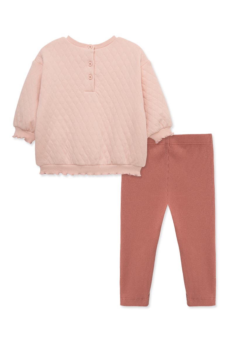 Bow Appliqué Quilted Crewneck Sweatshirt & Ribbed Leggings Set, Alternate, color, PINK