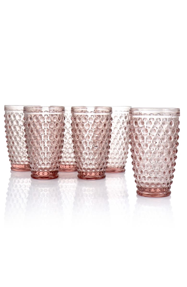 MARTHA STEWART 6 Piece Hobnail Handmade Glass Tumbler Set, Alternate, color, Pink