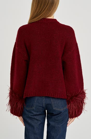 Pia Feather Trim Mock Neck Sweater