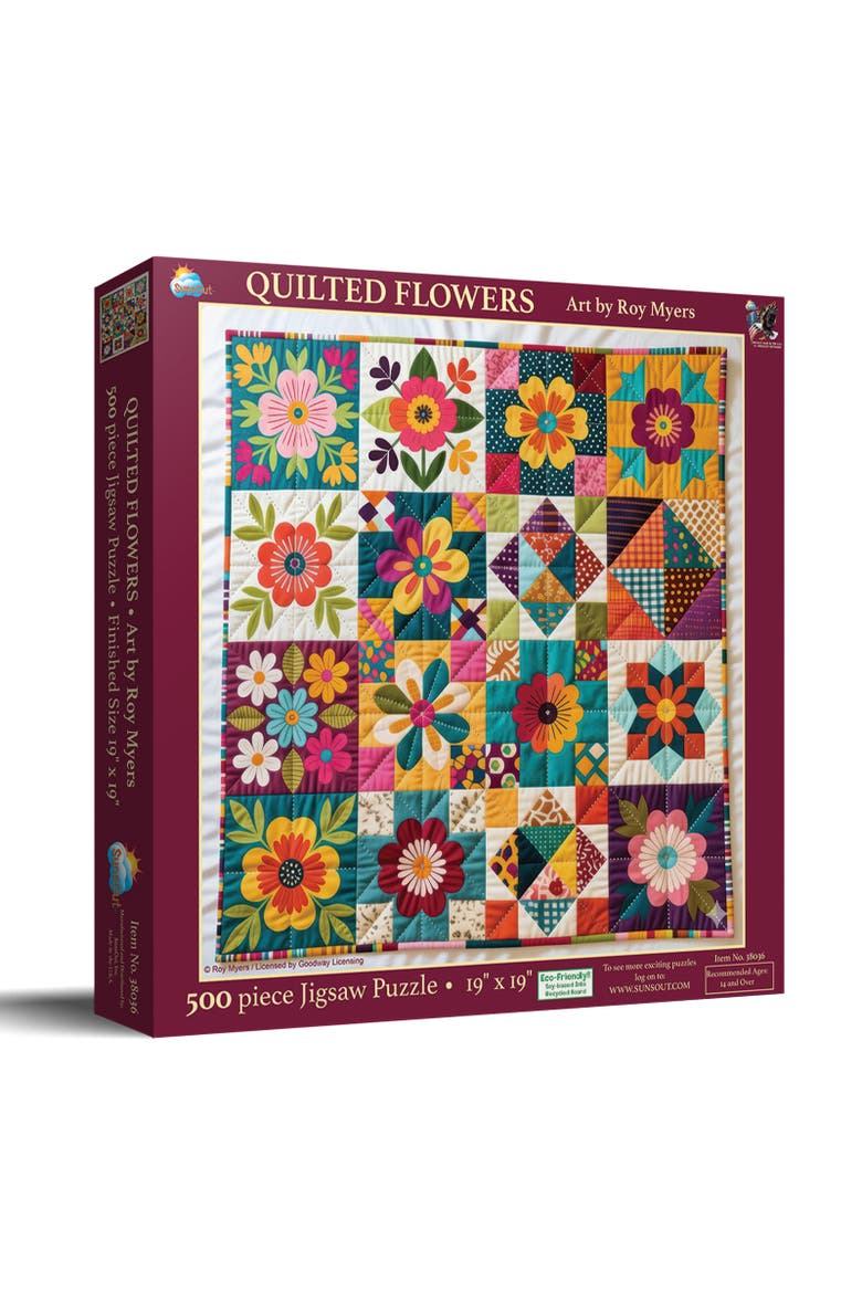 Quilted Flowers 500 piece Jigsaw Puzzle for Adults, Main, color, Multicolor